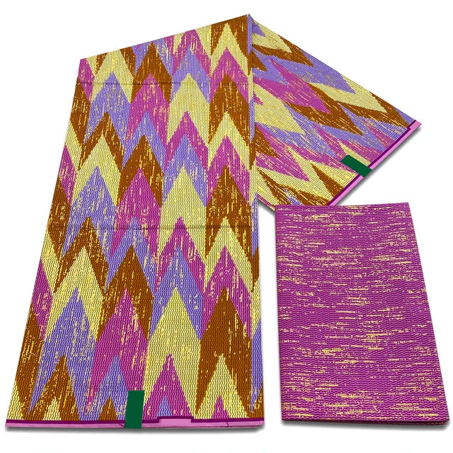 African Fabric Kente Gold Real Wax Fabric Nigeria Ghana Style Tissu Sewing Dress Craft DIY 100% Cotton Pagne 2+4 yards